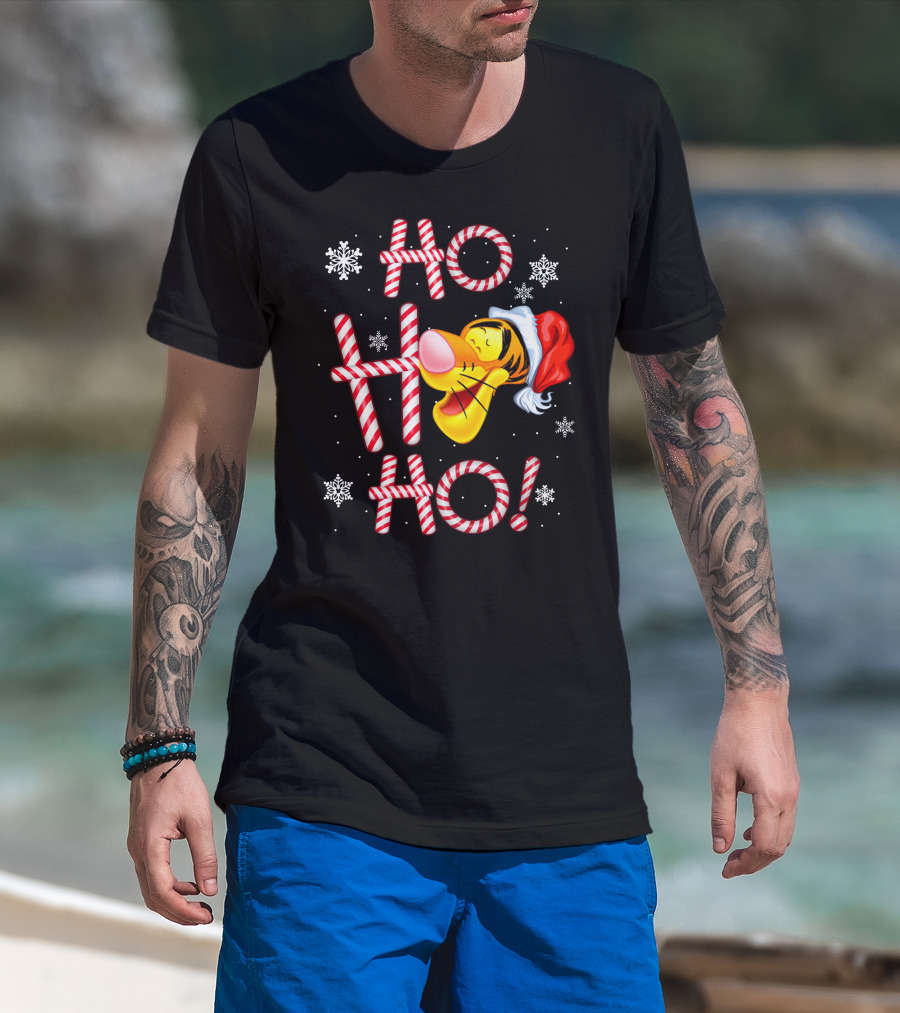 Tigger Ho Ho Ho Santa Hat Candy Cane Snowflakes T-Shirt