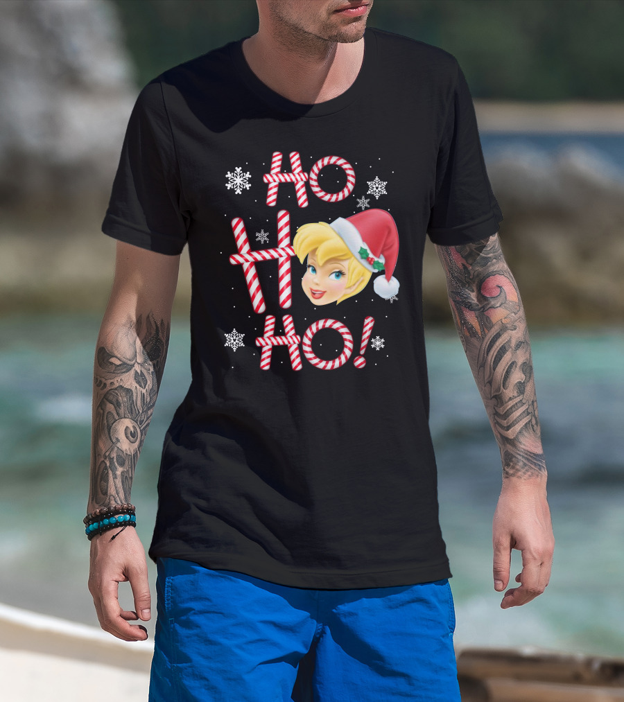 Ho Ho Ho Tinkerbell Christmas Candy Cane Snowflakes T-Shirt