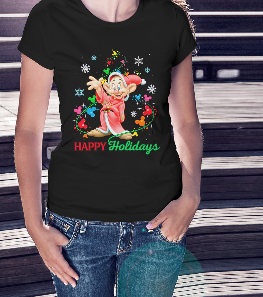 Happy Holidays Dopey Disney Snow White Christmas Magic T-Shirt