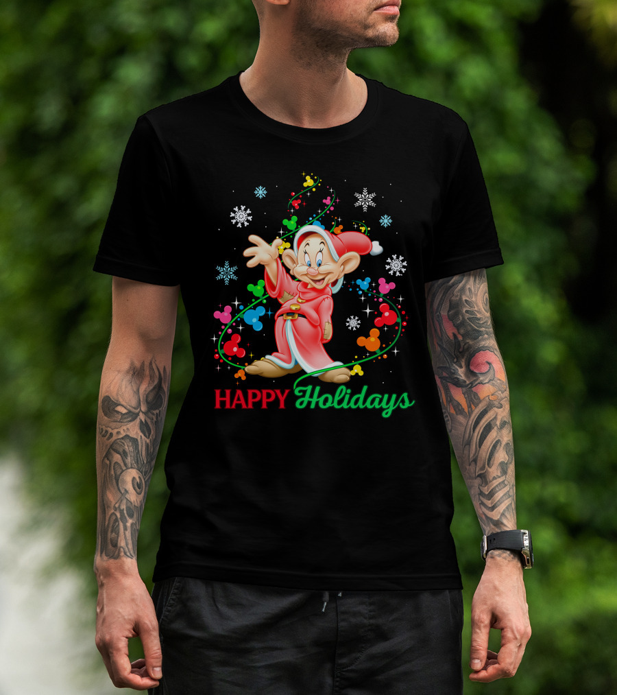 Happy Holidays Dopey Disney Snow White Christmas Magic T-Shirt