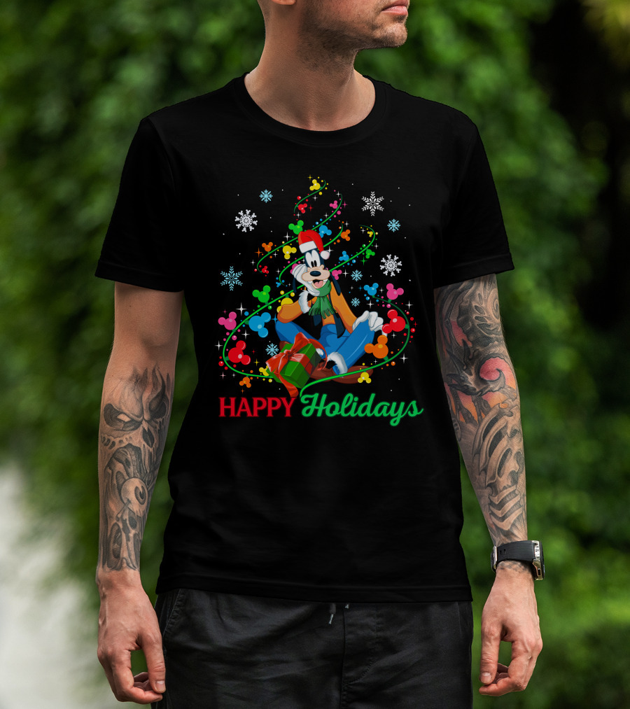 Happy Holidays Goofy Christmas Tree And Presents T-Shirt