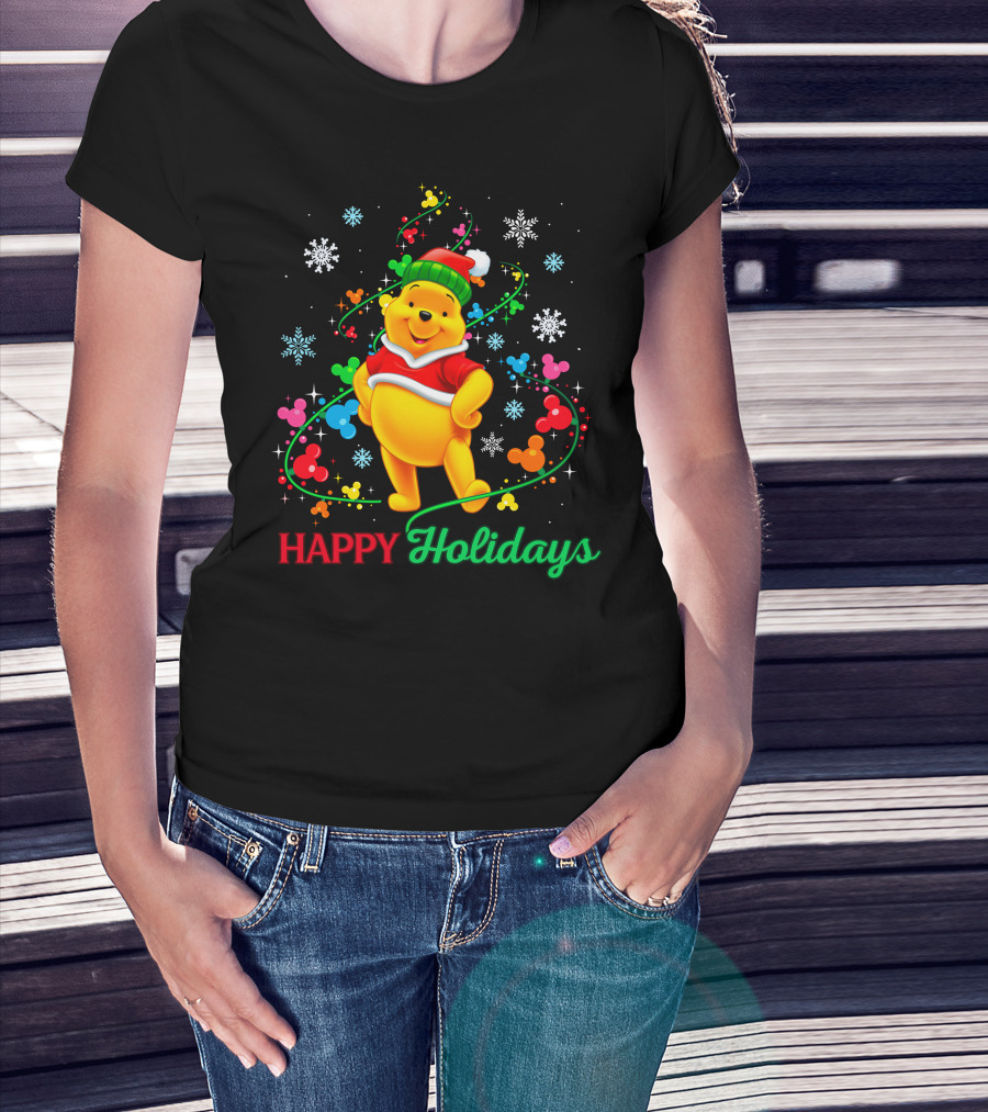 Happy Holidays Pooh Christmas Celebration T-Shirt