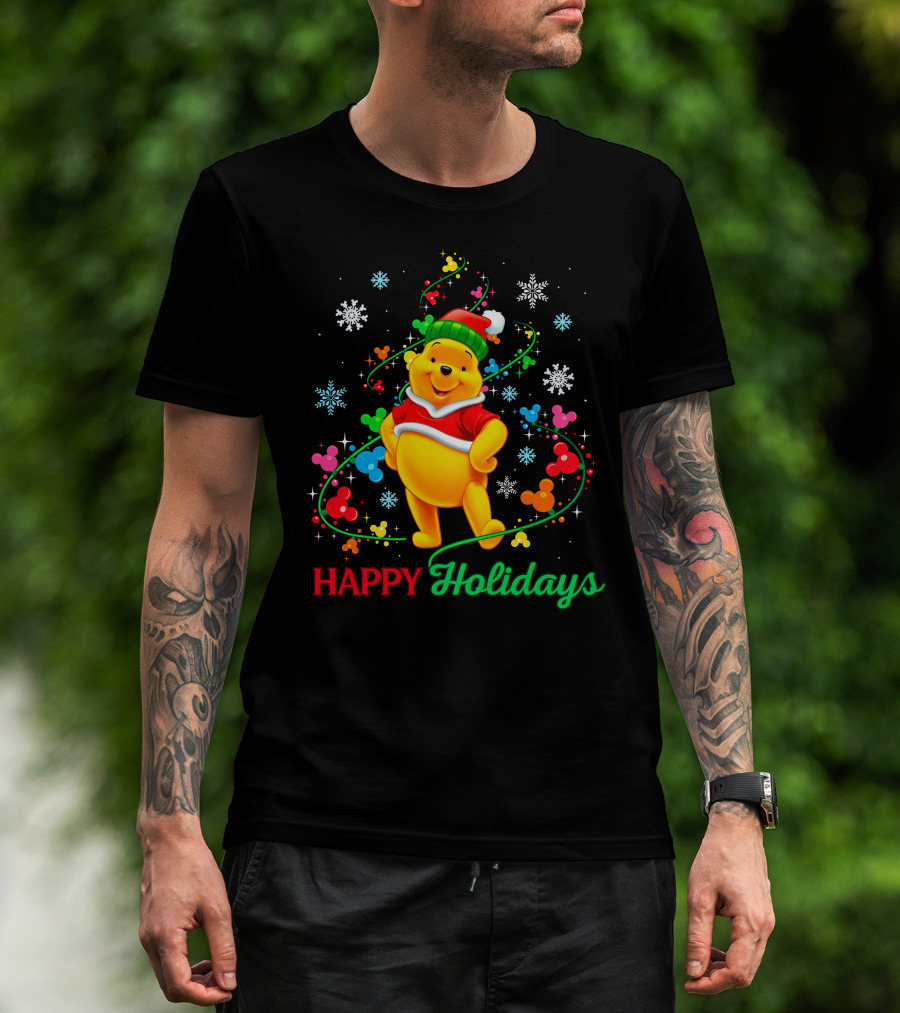 Happy Holidays Pooh Christmas Celebration T-Shirt