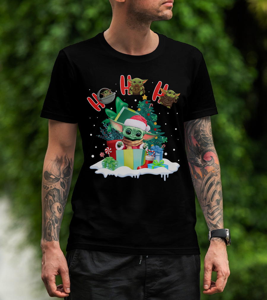 Baby Yoda Christmas Santa Hat Ho Ho Ho T-Shirt