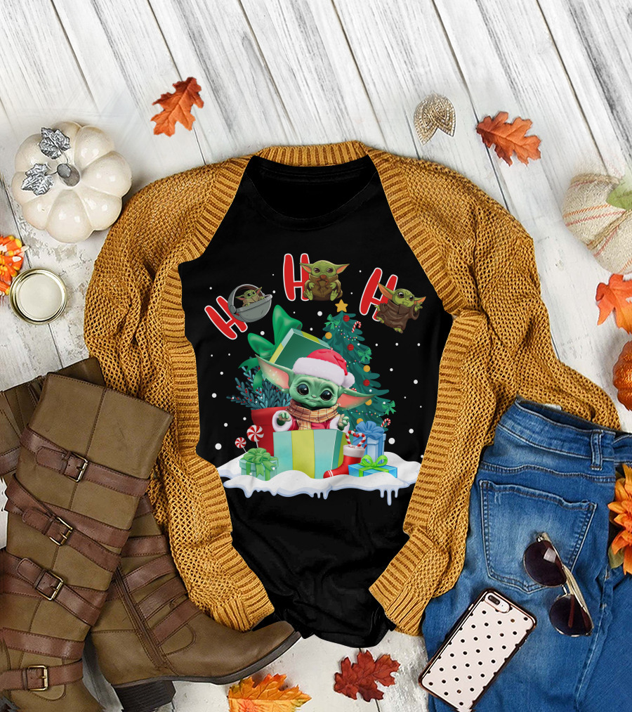 Baby Yoda Christmas Santa Hat Ho Ho Ho T-Shirt