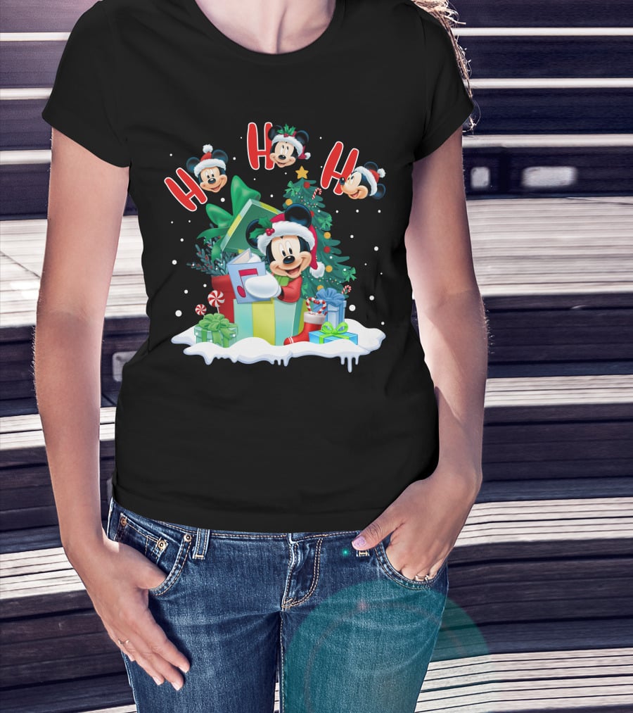 Mickey Christmas Holiday Cheer Ho Ho Ho Holiday Gifts And Tree T-Shirt