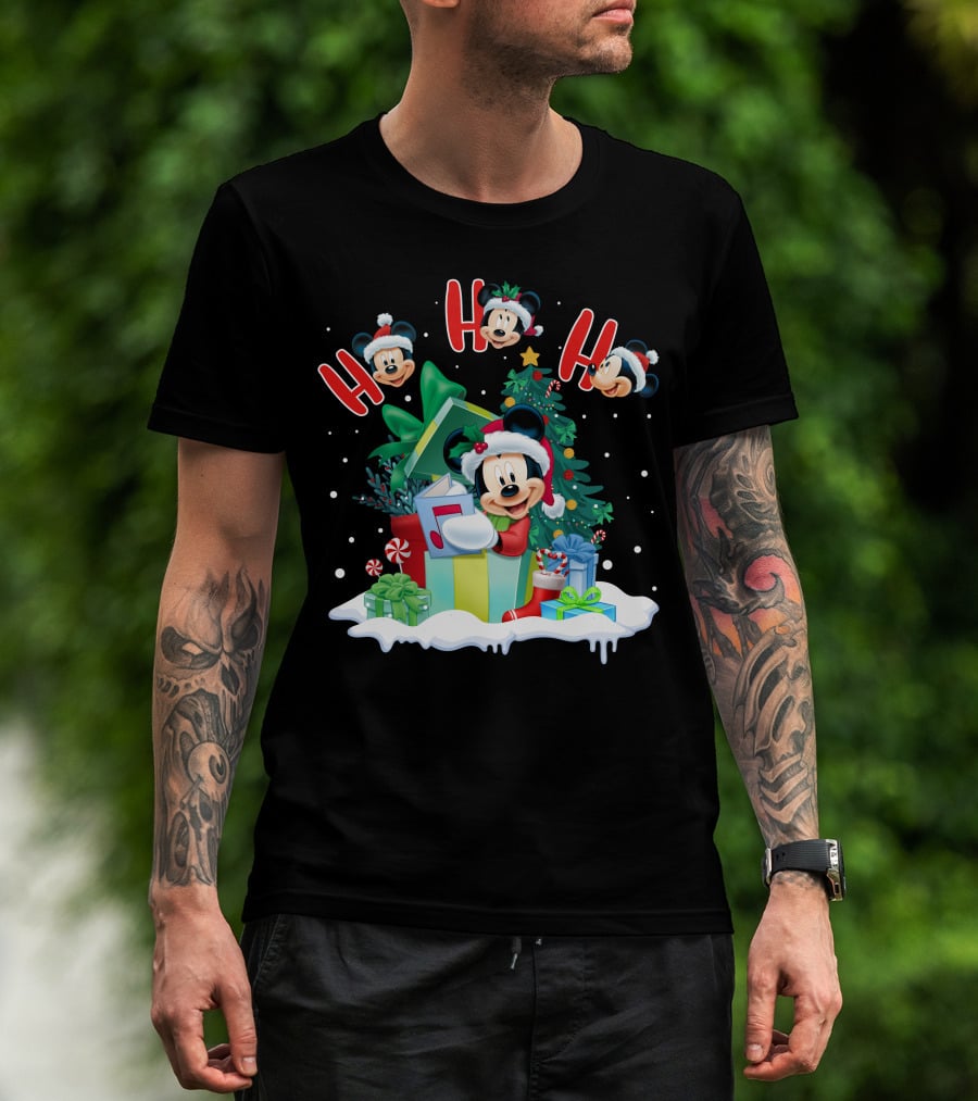 Mickey Christmas Holiday Cheer Ho Ho Ho Holiday Gifts And Tree T-Shirt