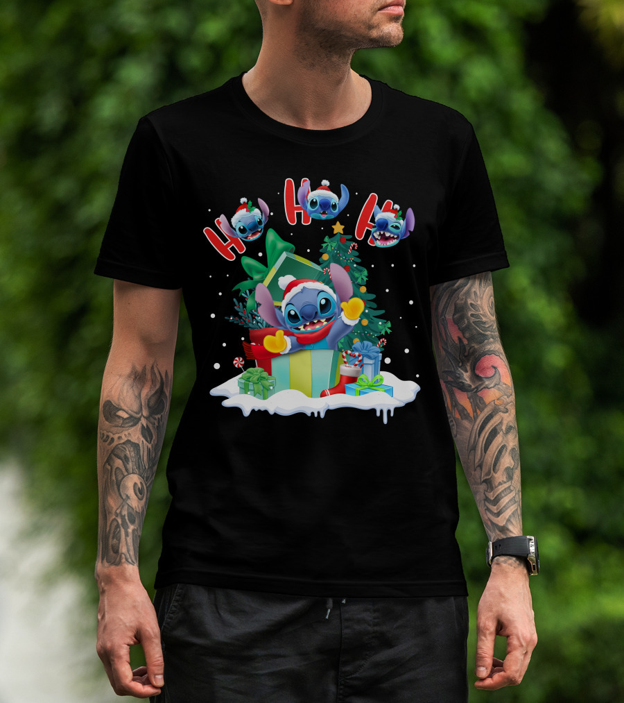 Stitch Holiday Ho Ho Ho Christmas Tree Presents T-Shirt