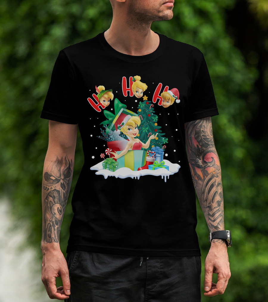 Tinkerbell Christmas Ho Ho Ho Holiday Cheer With Gifts And Tree T-Shirt