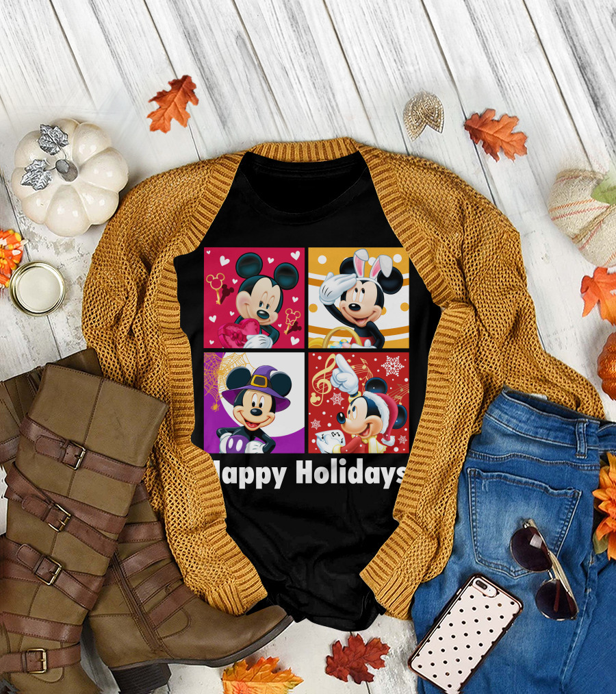 Happy Holidays Mickey Mouse Seasonal Quartet T-Shirt