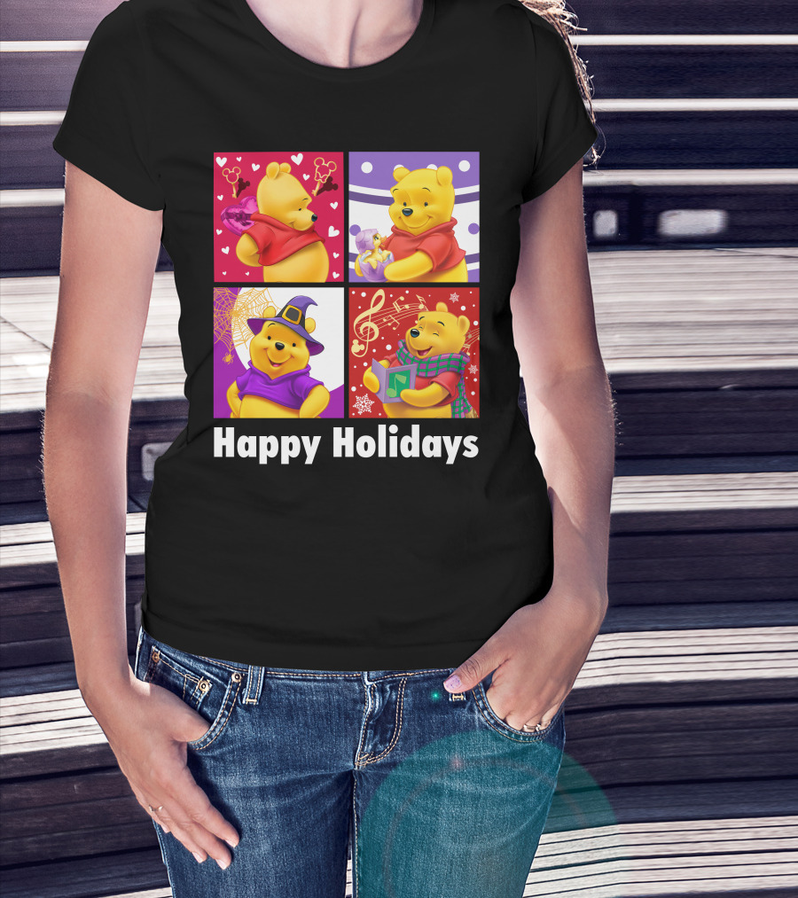 Happy Holidays Pooh Bear Festive Seasonal Celebrations T-Shirt