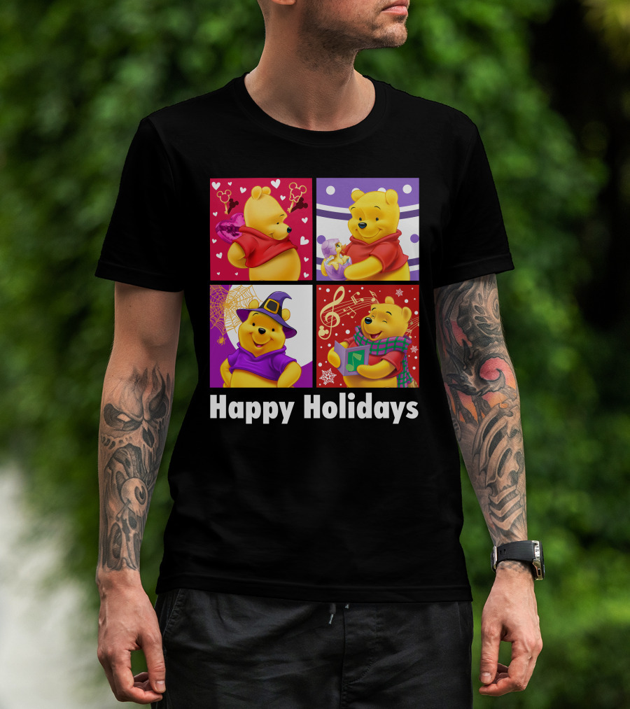 Happy Holidays Pooh Bear Festive Seasonal Celebrations T-Shirt