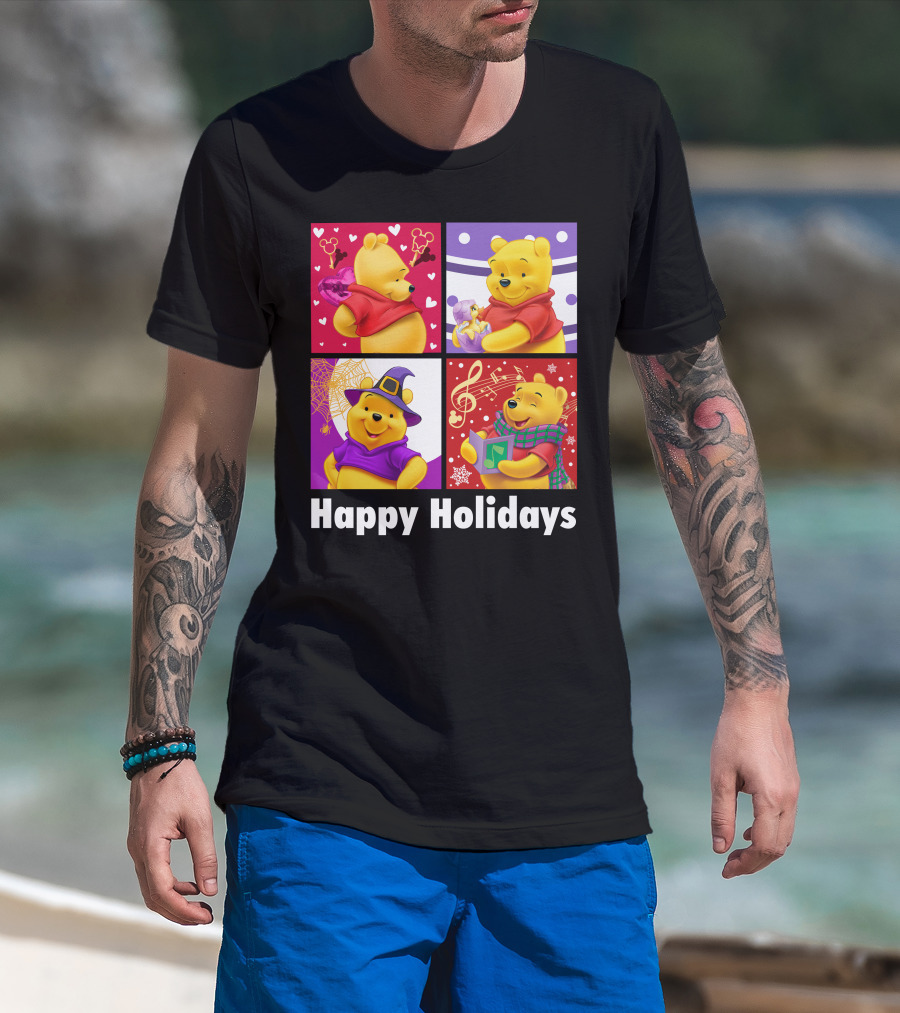 Happy Holidays Pooh Bear Festive Seasonal Celebrations T-Shirt