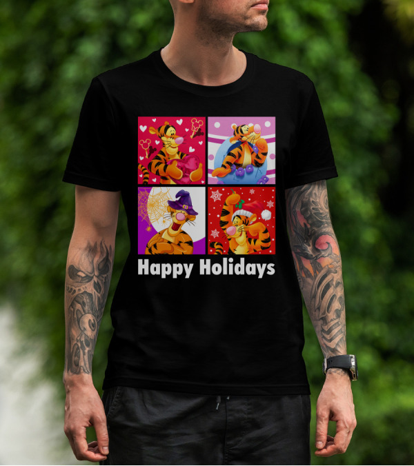 Happy Holidays Tigger Mickey Hearts Santa Halloween T-Shirt