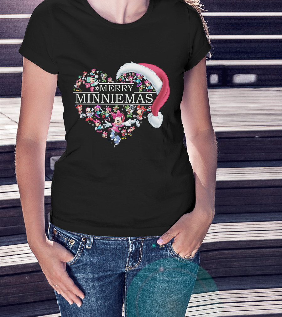 Merry Minniemas Heart Santa Hat Minnie Characters T-Shirt