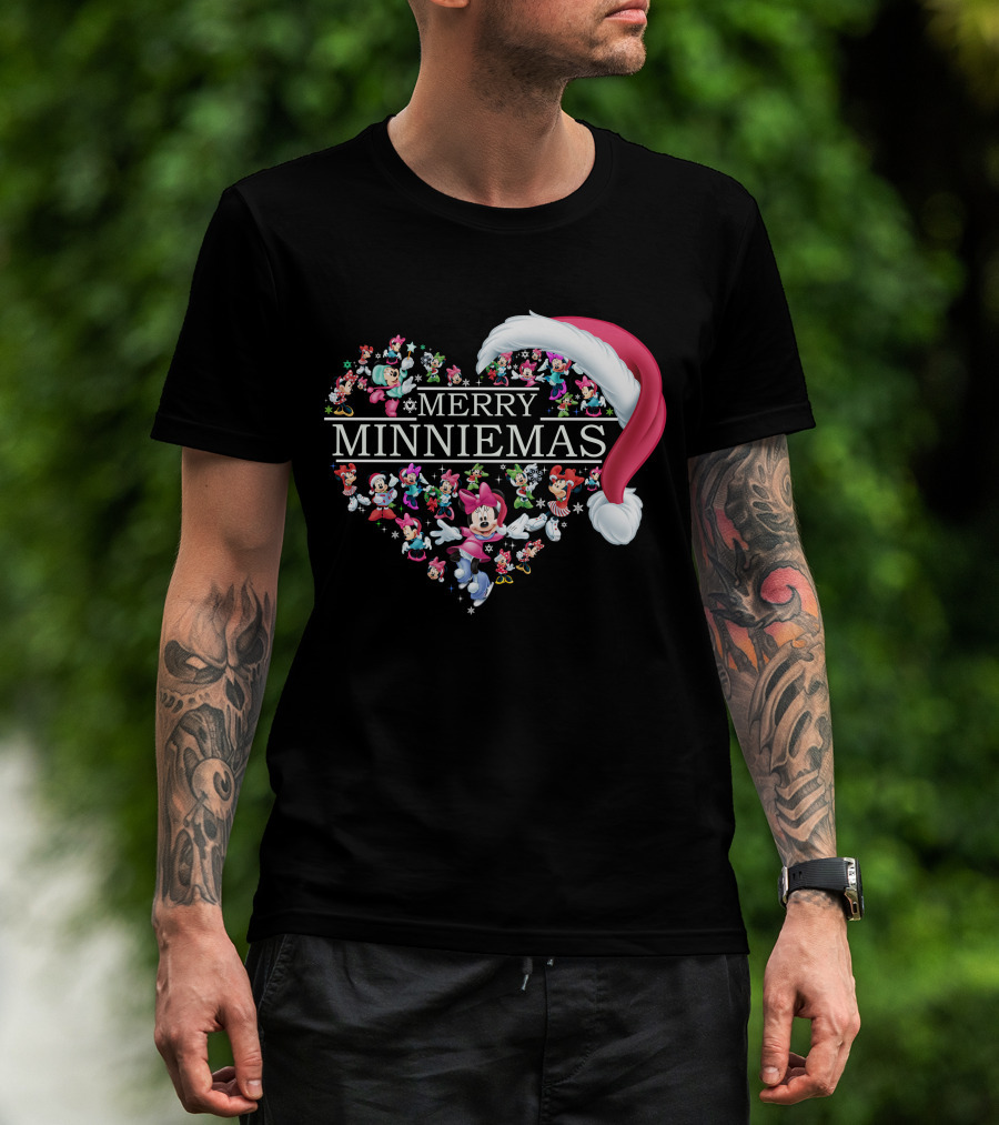 Merry Minniemas Heart Santa Hat Minnie Characters T-Shirt