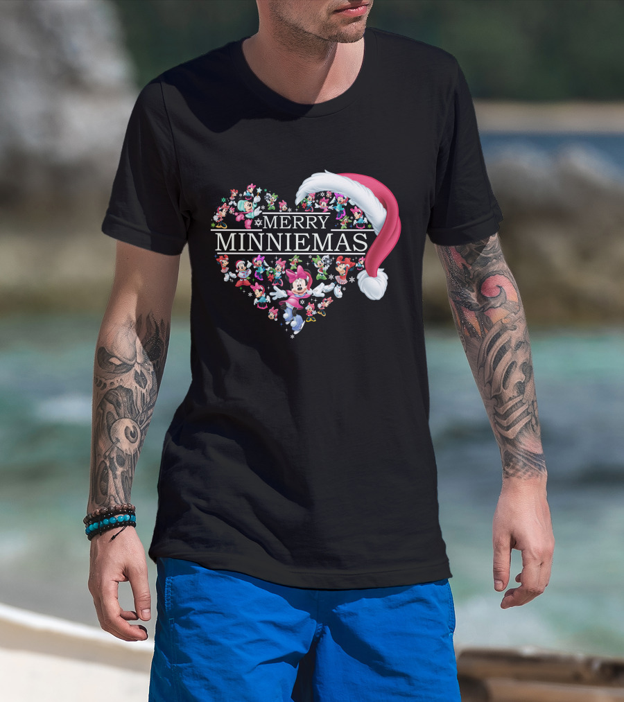 Merry Minniemas Heart Santa Hat Minnie Characters T-Shirt