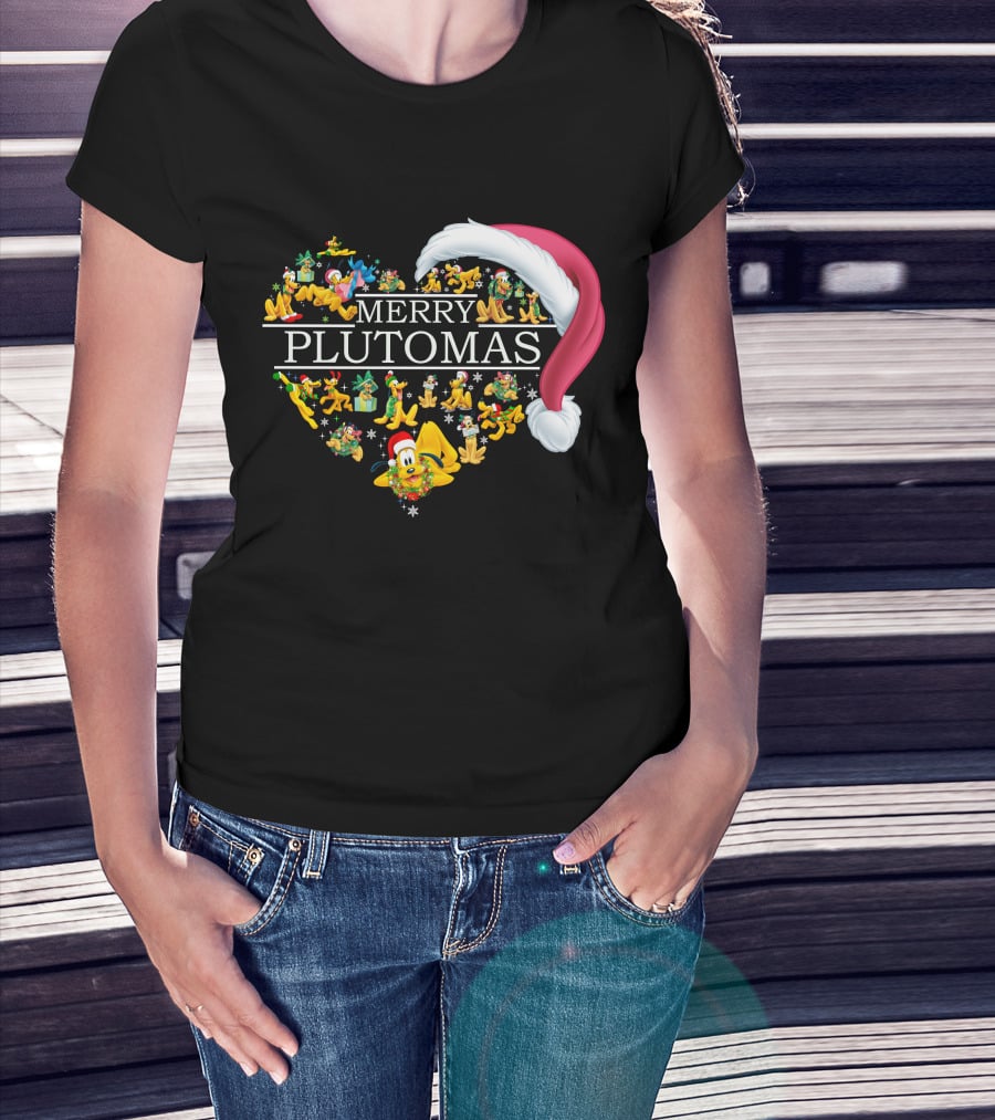 Merry Plutomas Heart With Santa Hat And Festive Pluto Characters T-Shirt