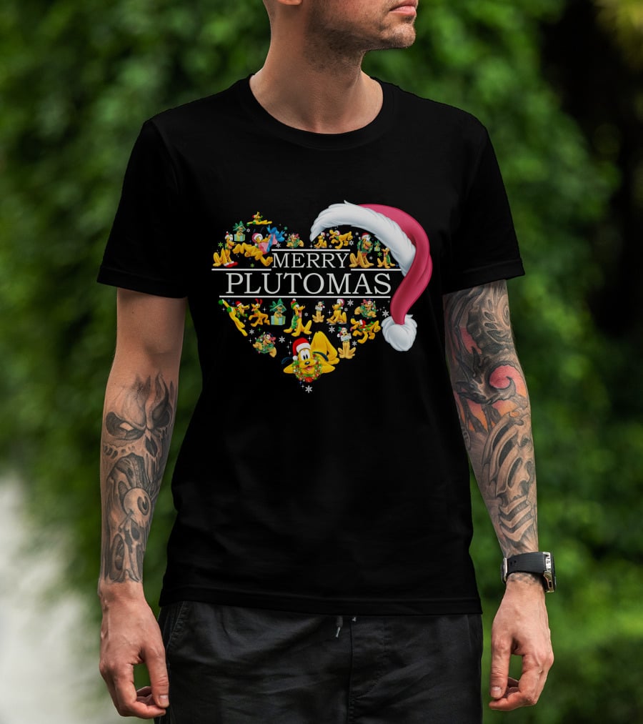Merry Plutomas Heart With Santa Hat And Festive Pluto Characters T-Shirt