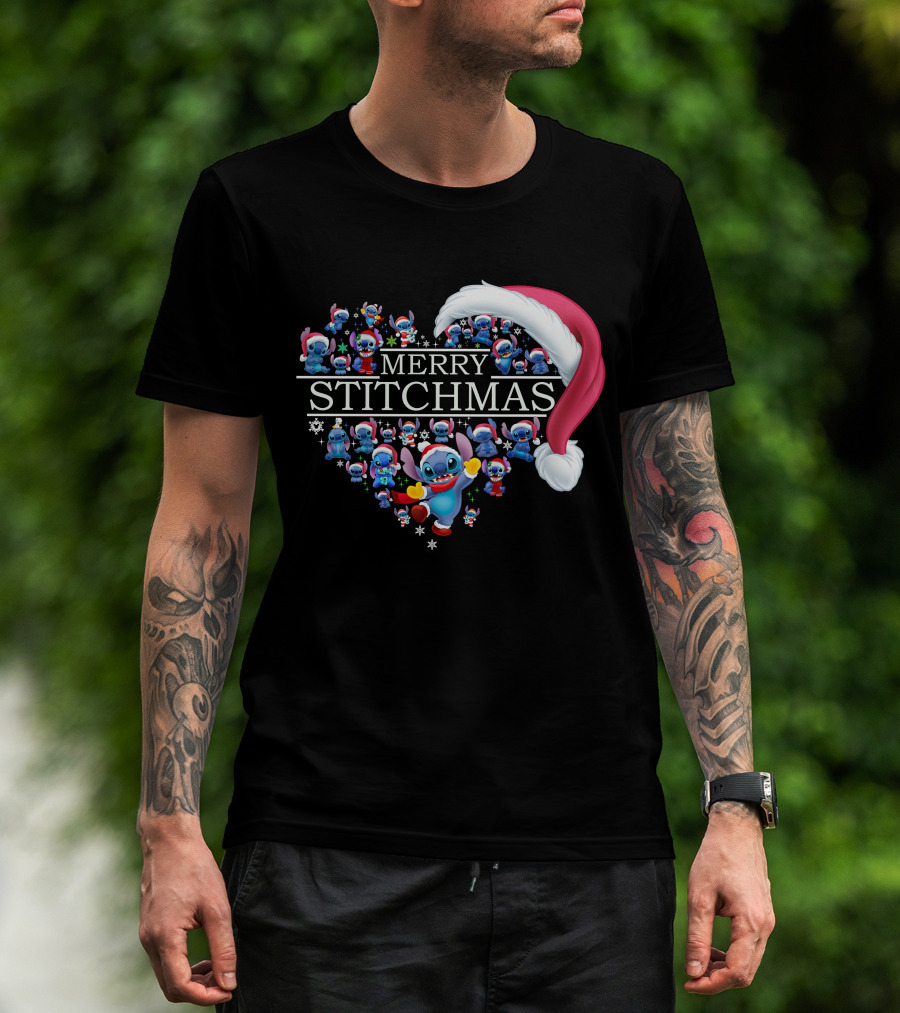 Merry Stitchmas Santa Hat Heart Stitch Christmas T-Shirt