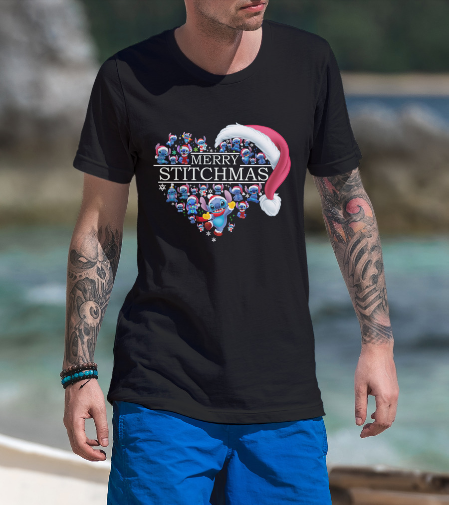 Merry Stitchmas Santa Hat Heart Stitch Christmas T-Shirt