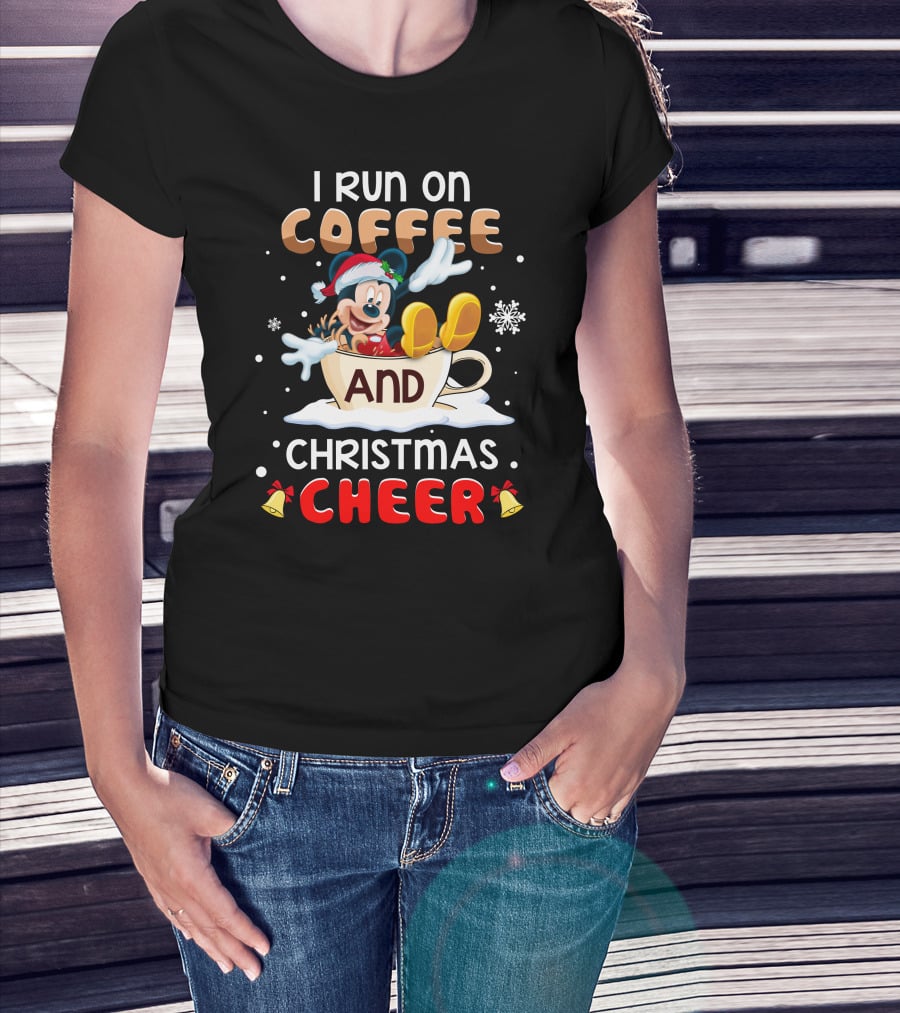I Run On Coffee And Christmas Cheer Mickey T-Shirt