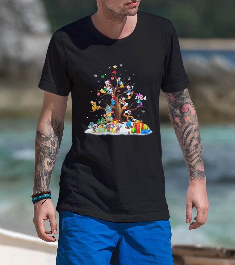 Mickey And Friends Holiday Celebration With Tree And Gifts T-Shirt