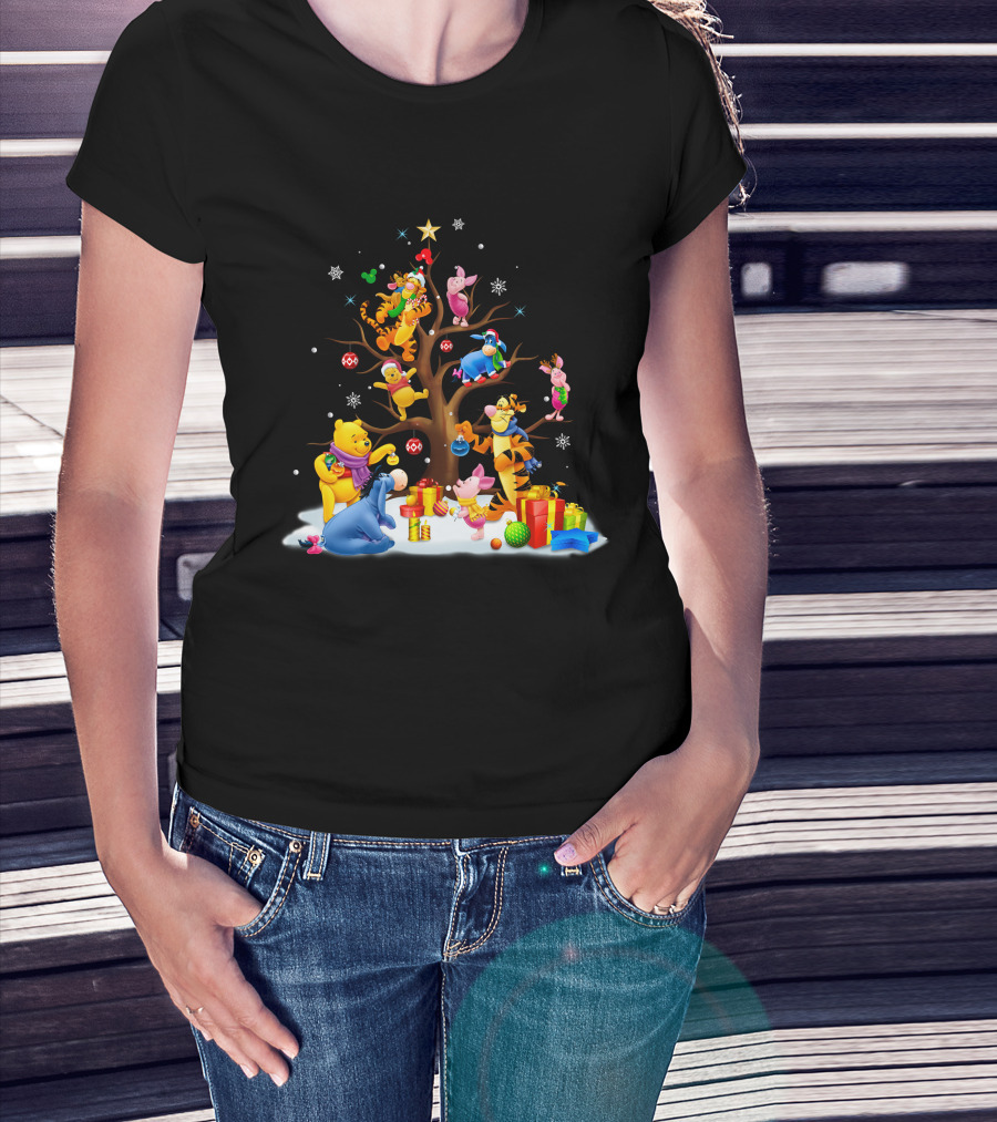 Winnie The Pooh Christmas Tree Celebration With Tigger Piglet And Eeyore T-Shirt