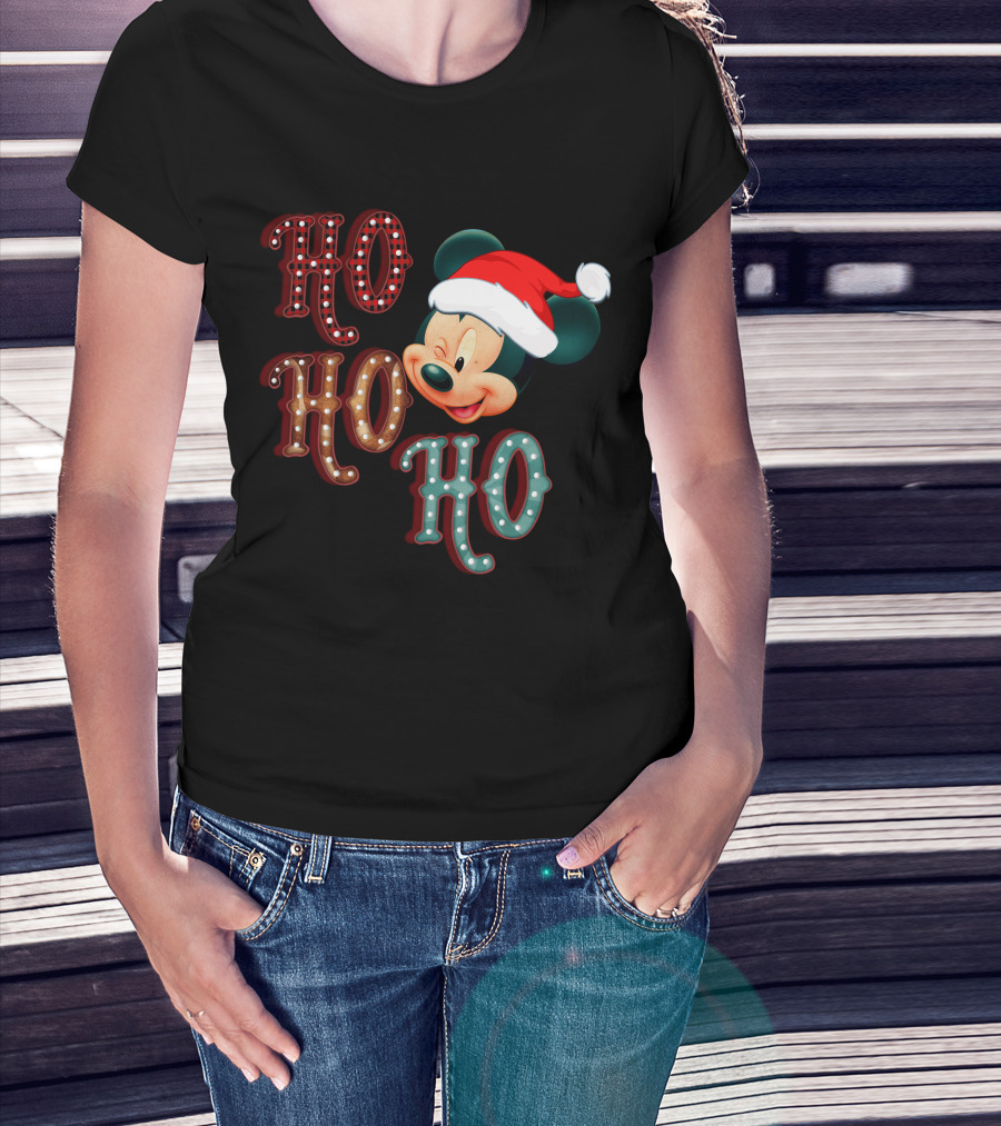 Mickey Mouse Santa Hat Ho Ho Ho Christmas T-Shirt
