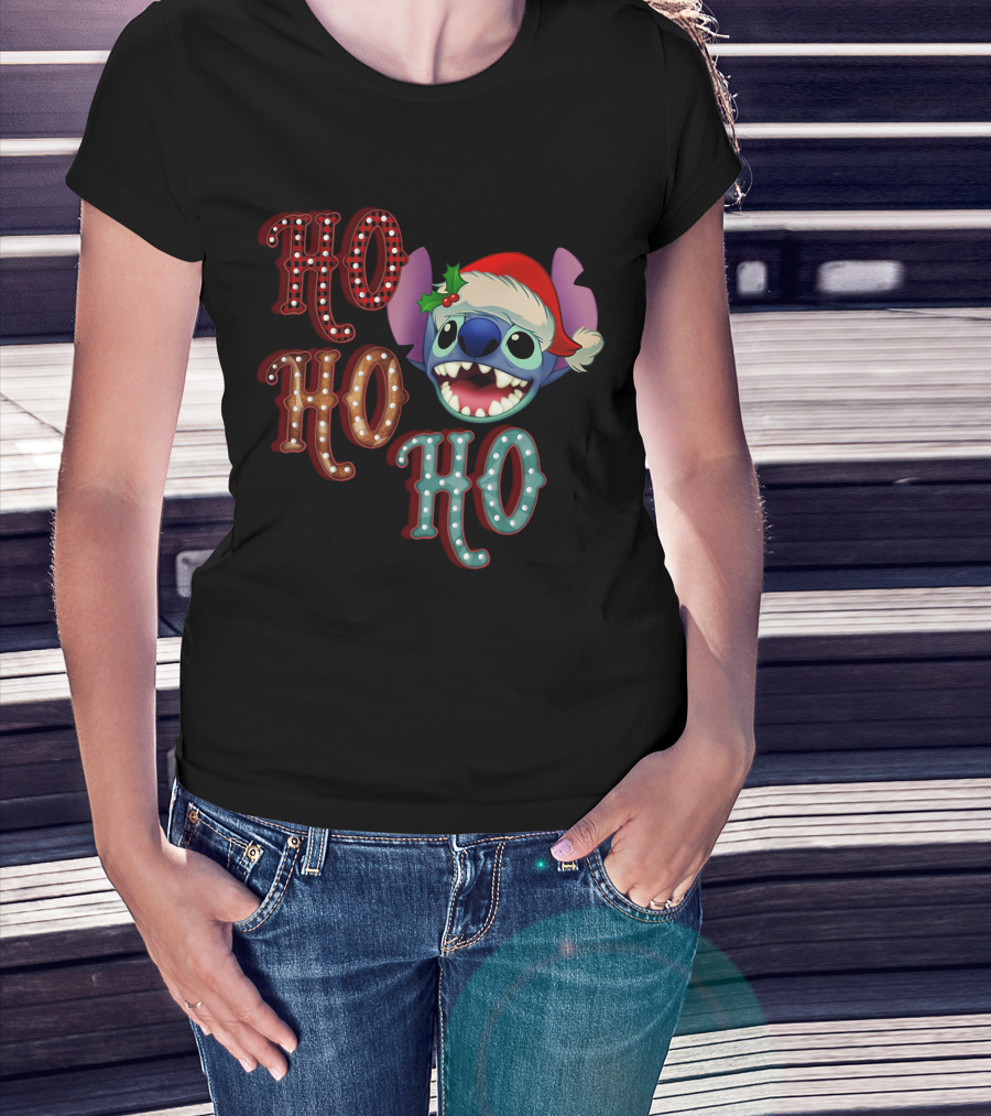 Stitch Ho Ho Ho Christmas Santa Hat T-Shirt