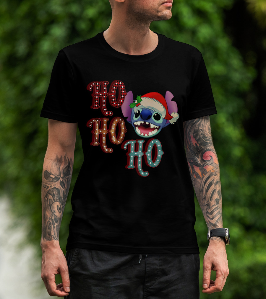 Stitch Ho Ho Ho Christmas Santa Hat T-Shirt