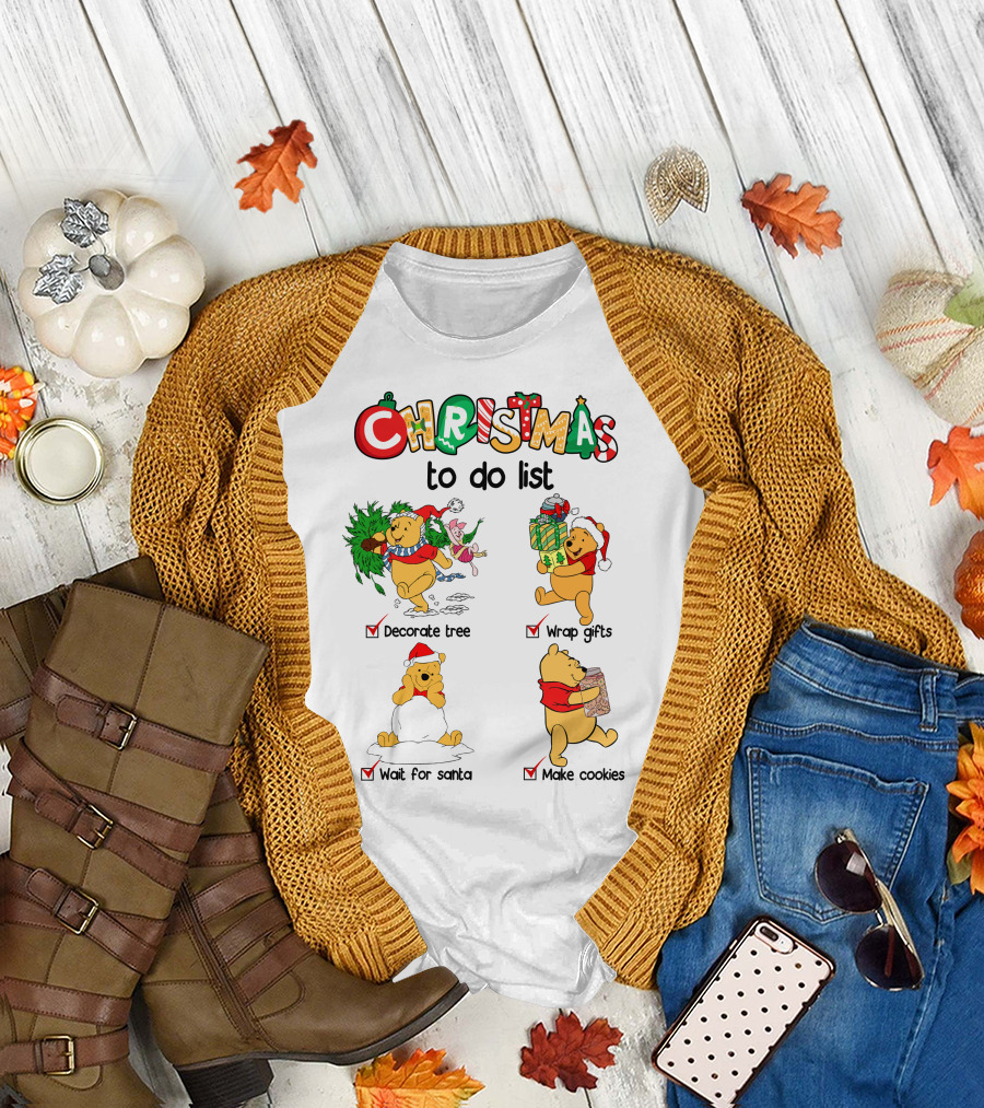 Christmas To Do List Decorate Tree Wrap Gifts Wait For Santa Make Cookies T-Shirt