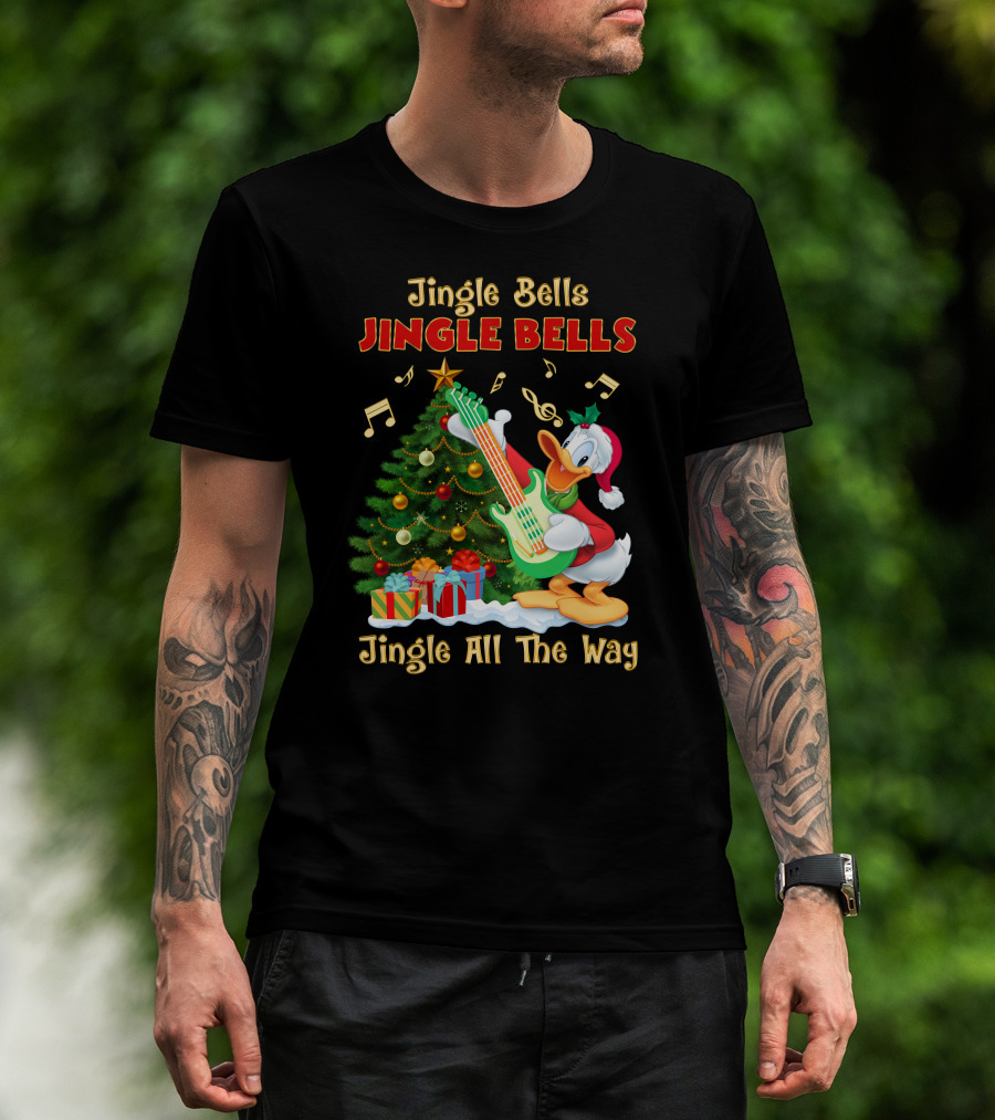 Jingle Bells Jingle All The Way Christmas Tree Donald Playing Guitar T-Shirt