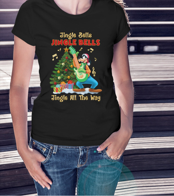 Jingle Bells Jingle Bells Jingle All The Way Goofy Christmas Tree Guitar T-Shirt