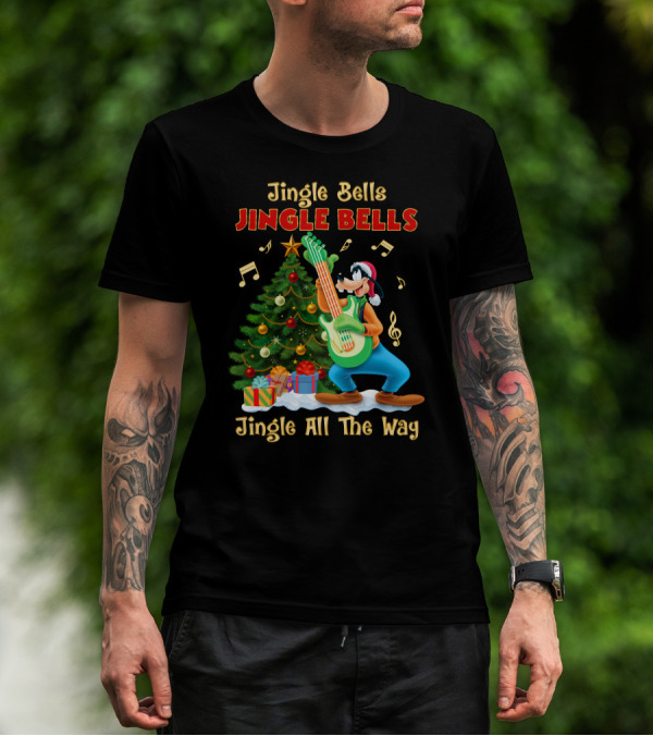 Jingle Bells Jingle Bells Jingle All The Way Goofy Christmas Tree Guitar T-Shirt