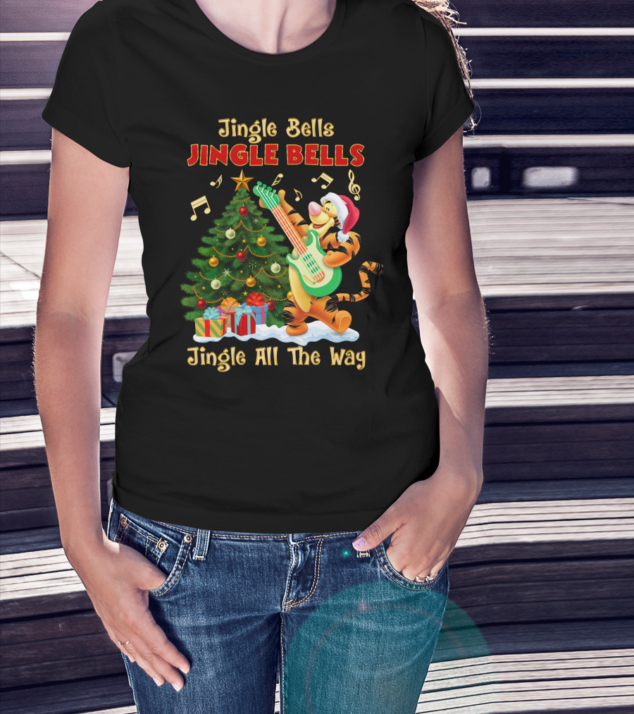 Tigger Jingle Bells Jingle All The Way Christmas Tree Guitar T-Shirt