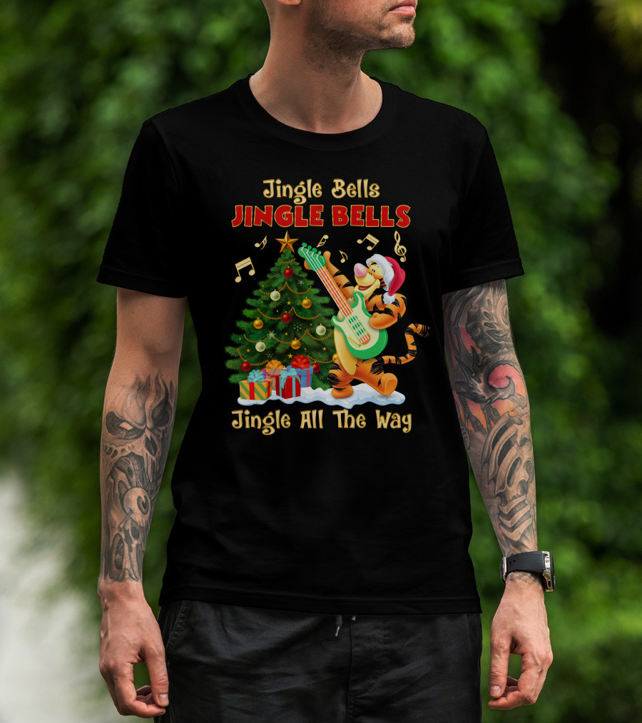 Tigger Jingle Bells Jingle All The Way Christmas Tree Guitar T-Shirt