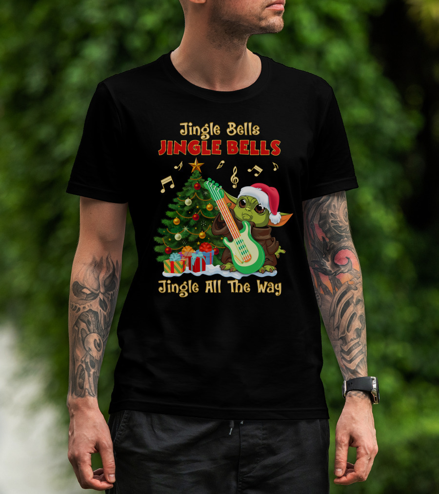 Jingle Bells Yoda Christmas Tree Guitar Jingle All The Way T-Shirt