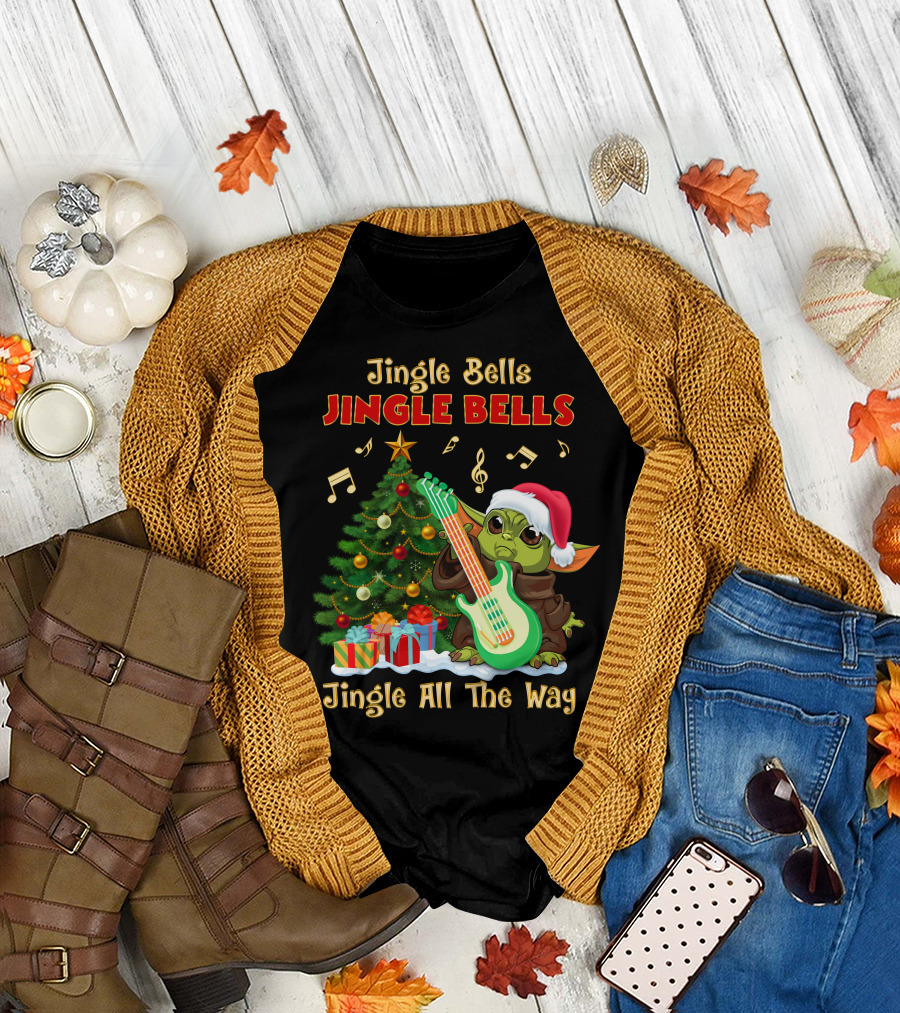 Jingle Bells Yoda Christmas Tree Guitar Jingle All The Way T-Shirt