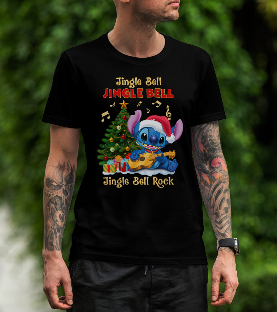 Jingle Bell Jingle Bell Jingle Bell Rock Stitch Christmas Tree Ukulele Holiday T-Shirt