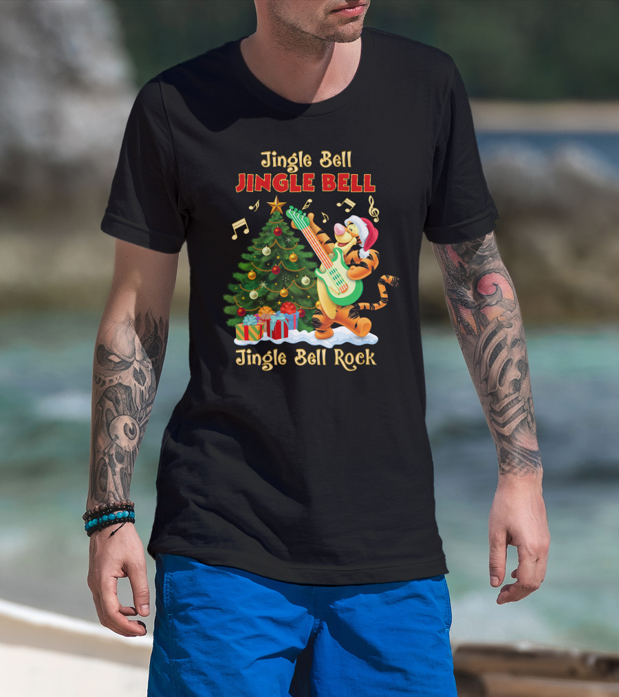 Jingle Bell Jingle Bell Rock Tigger Christmas Tree Guitar Holiday T-Shirt