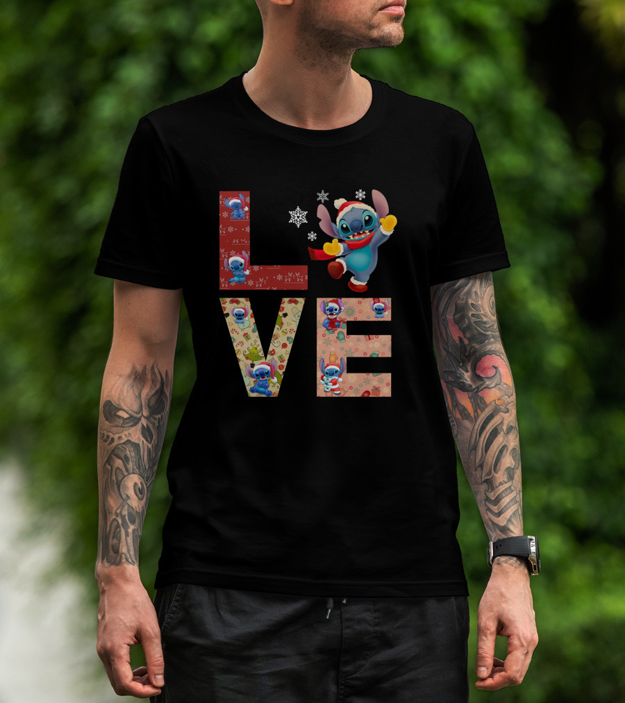 Stitch Love Christmas Holiday Snowflake Theme T-Shirt