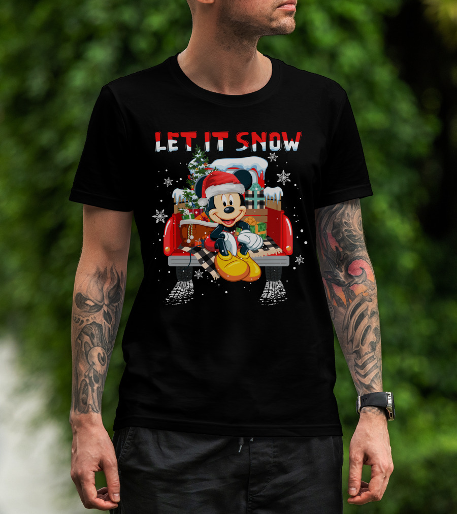 Let It Snow Mickey Christmas Truck Scene T-Shirt