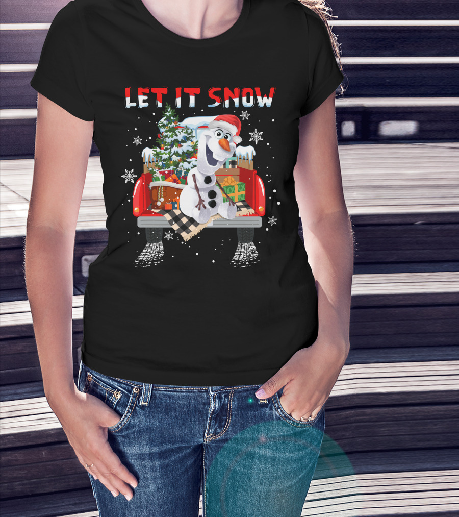 Let It Snow Olaf Christmas Truck Snowflakes Presents T-Shirt