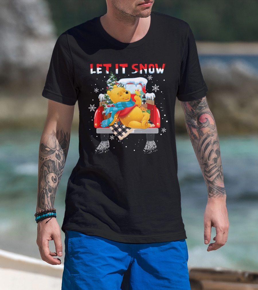 Let It Snow Pooh Winter Holiday Truck Scene T-Shirt