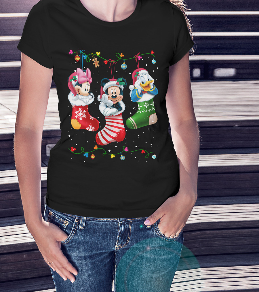 Mickey Minnie Donald Christmas Stockings T-Shirt