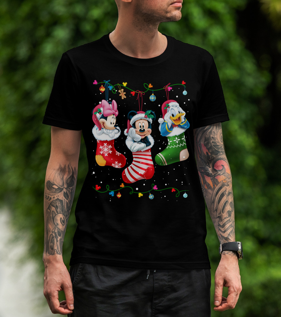 Mickey Minnie Donald Christmas Stockings T-Shirt