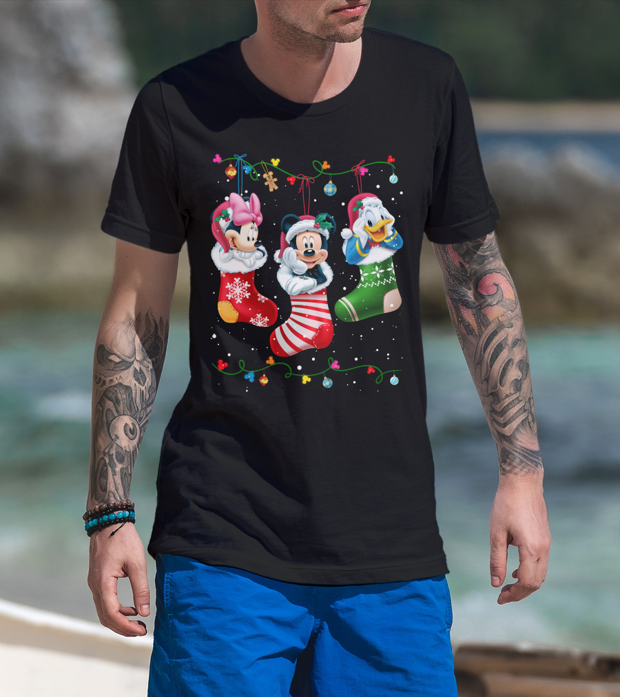 Mickey Minnie Donald Christmas Stockings T-Shirt