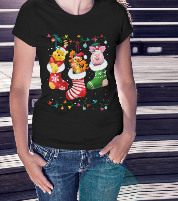 Pooh Tigger Piglet Christmas Stockings Holiday Cheer T-Shirt
