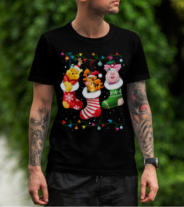 Pooh Tigger Piglet Christmas Stockings Holiday Cheer T-Shirt